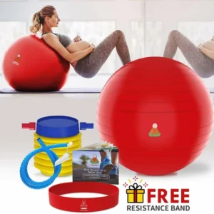 XL 65cm Red Exercise Ball Set with Pump & Resistance Band for Home Workouts